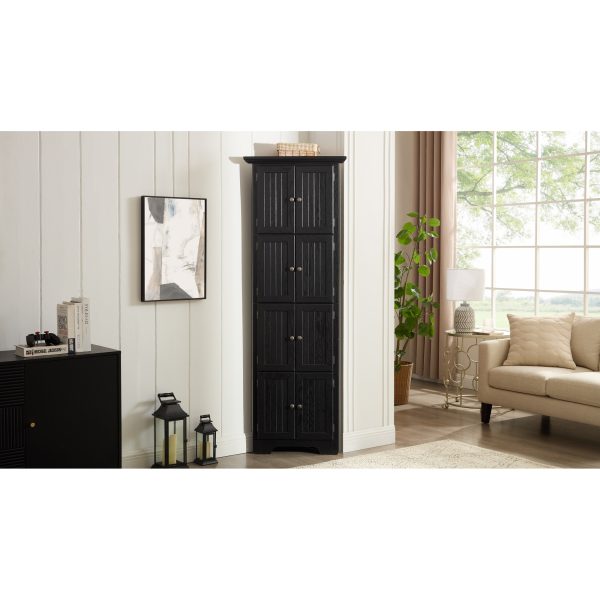 4-241.jpg 4-Tier 72" Tall Corner Kitchen Pantry Storage Cabinet with 8 Doors, Farmhouse Style Corner Cabinet with Shelves, Multifunctional Bookshelf & Storage Cabinet for Bathroom and Living Room