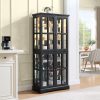 Vintage Curio Display Cabinet with 4 Glass Doors & Adjustable Shelves, Antique Style Showcase for Collectibles, Ideal for Home & Office, E26 Bulb Included