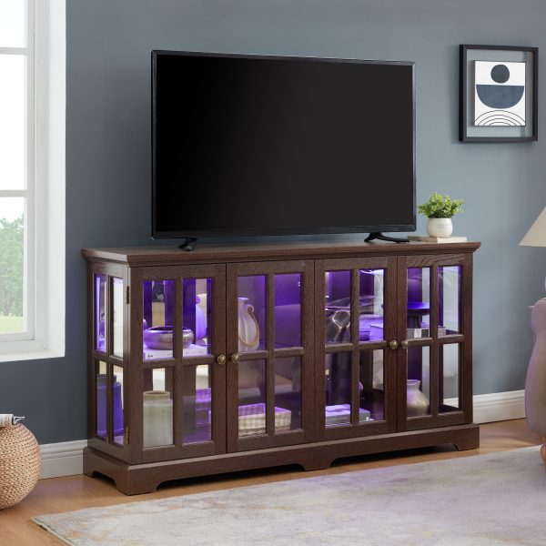 LED Antique Curio Display Cabinet with 4 Glass Doors & Adjustable Shelves, Vintage Showcase for Collectibles, Ideal for Home and Office Use