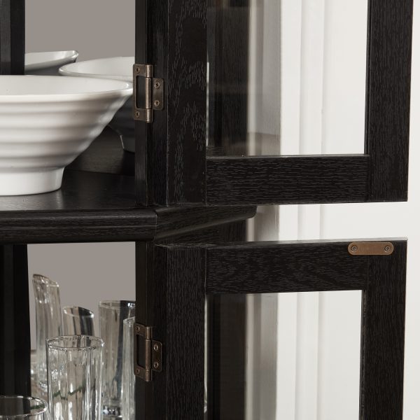 4-248.jpg Lighted Corner Curio Cabinet with Tempered Glass Doors & Adjustable Shelving, Includes Bead Bulb, Perfect Home Bar Cabinet & Decorative Display Case