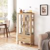 Lighted Glass Curio & Wine Cabinet with Adjustable Glass Shelves, 2 Doors, 1 Drawer, Sideboard Design, and Included Bulb