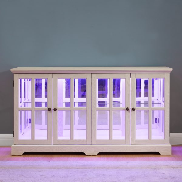 LED Antique Curio Display Cabinet with 4 Glass Doors & Adjustable Shelves, Vintage Style Showcase for Collectibles, Ideal for Home and Office Use