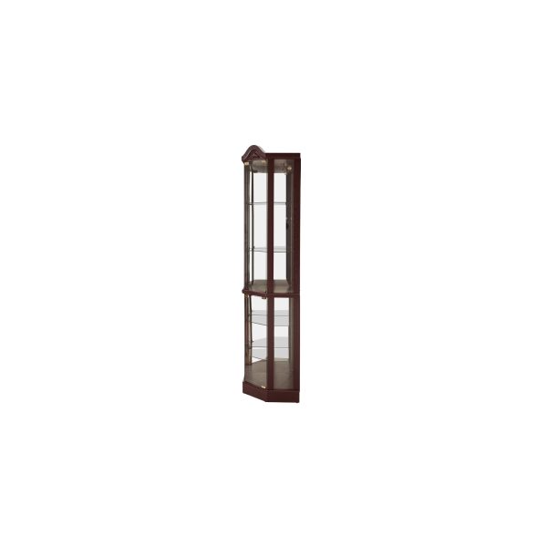 Lighted Glass Corner Curio Cabinet with Adjustable Glass Shelves, Carved Decorative Display & Wine Cabinet Featuring Built-in Light Bar