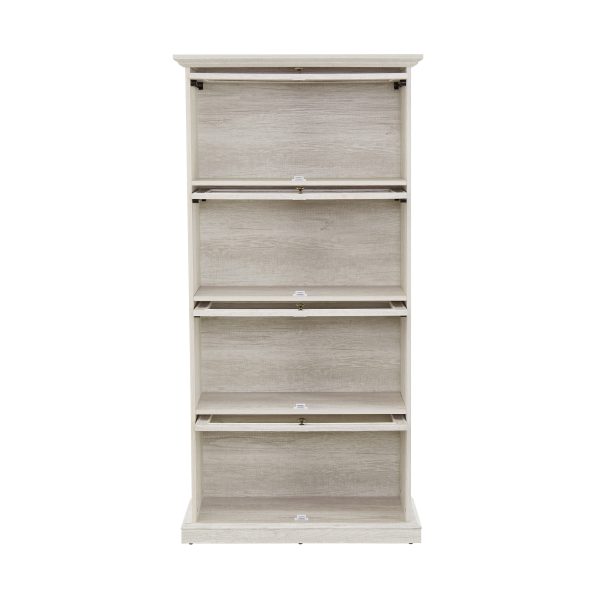 4-Tier Glass Display Cabinet with Flip-Up Glass Doors, Multi-Functional Curio Storage for Collectibles, Toy Figures & Books, Suitable as a Living Room Bookcase