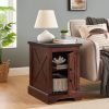 4-273.jpg Farmhouse Rectangular End Table with Barn Door & Adjustable Storage Shelf, Rustic Sofa Side Table for Living Room and Bedroom