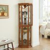 4-274.jpg Lighted Corner Curio Cabinet with Tempered Glass Doors, Adjustable Glass Shelves, Bead Bulb Included, Multi-Functional Display Cabinet with Glass Shelving & Bar Storage