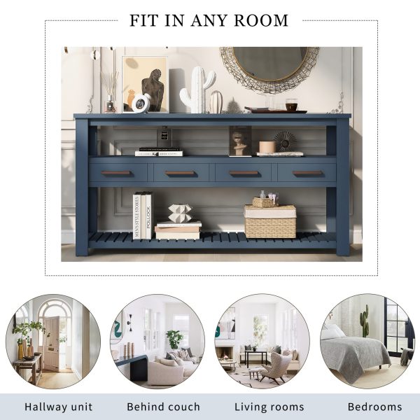 61.5'' Large Entryway Console Table with 4 Drawers & 3-Tier Open Shelves, Painted Finish with Metal Handles, Versatile Sofa Table for Living Room, Bedroom, Foyer & Kitchen