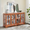 LED Lighted Antique Curio Display Cabinet with 4 Glass Doors & Adjustable Shelves, Vintage Showcase for Collectibles, Home & Office Display Case