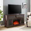 Embossed Pattern TV Stand with 23" Fireplace Insert, Media Console with Open & Closed Storage & Sliding Door for Living Room & Bedroom