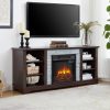 4-287.jpg Mantel Electric Fireplace TV Media Stand with Faux Stacked Stone Surround, Modern Entertainment Console with Open Storage & 18" Fireplace Insert