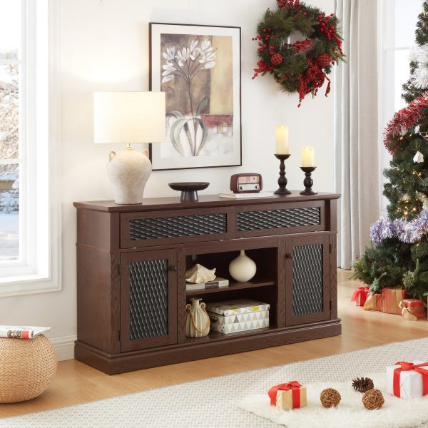 4-289.jpg Embossed Pattern TV Stand & Media Console C Features Open/Closed Storage Space and Sliding Door, Suitable for Living Room & Bedroom