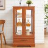 Lighted Glass Curio Display Cabinet with Adjustable Glass Shelves, 2 Doors & 1 Drawer C Light Bulb Included