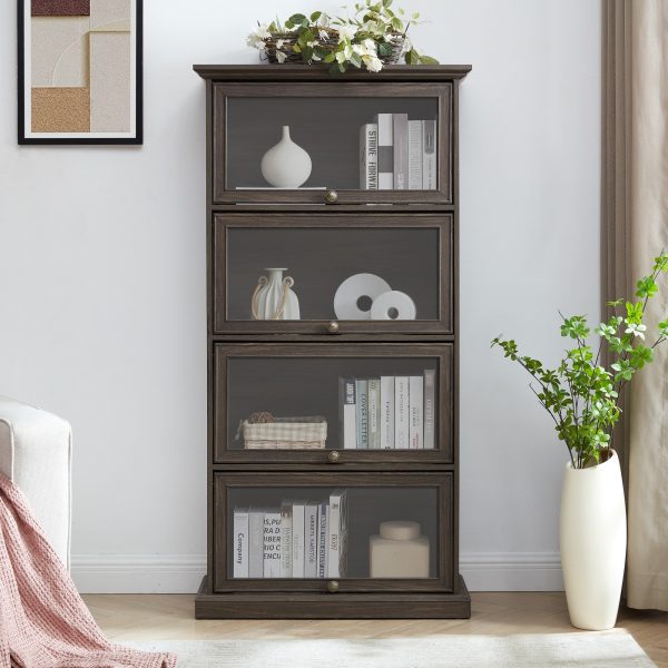 4-Tier Glass Display Cabinet with Flip-Up Glass Doors, Collectors Showcase & Toy Figure Organizer Rack, Bookcase for Living Room