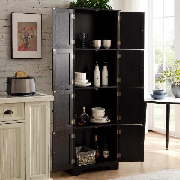 72.4" Tall Freestanding Storage Cabinet with 8 Doors & 4 Shelves, Multi-Purpose Bookshelf for Living Room, Kitchen, Dining Room & Office