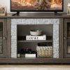 58" Modern TV Stand with 2-Door Storage, Faux Stone Media Console, Grey Large Entertainment Center for Living Room