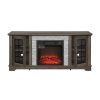 Modern 58" TV Stand with 18" Electric Fireplace, Faux Stone Media Console & 2-Door Storage, Grey Living Room Entertainment Center