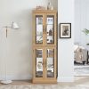 Lighted Glass Curio Cabinet with Wood Frame, Multifunctional Storage for Wine, Toys & Home Decor (Bulb Included)