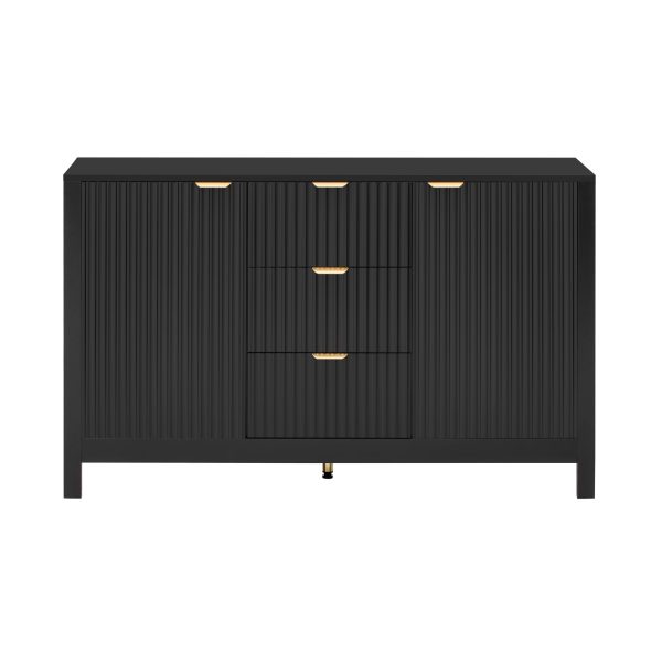 4-31.jpg Wave-Design Storage Sideboard with 3 Adjustable Shelves, 3 Drawers & Soft-Close Doors, Metal Handle Accent Console Table for Study, Hallway & Living Room, Available in 3 Colors