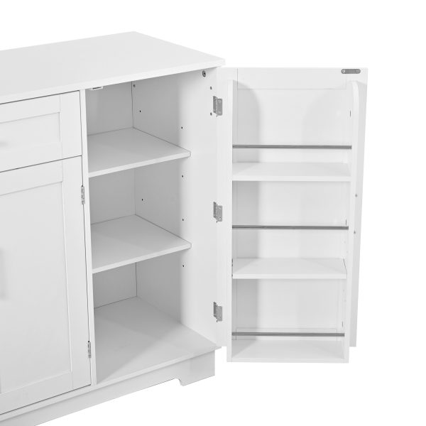 54.3" Sideboard Buffet Storage Cabinet with 4 Doors, 1 Drawer & Adjustable Shelves, Melamine MDF Construction, Aluminum Alloy Handles, Side Shelves & Hanging Rod, Ideal for Dining Room