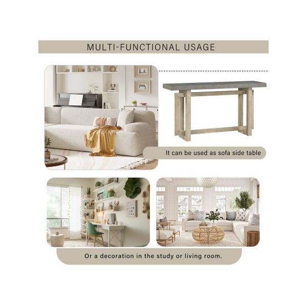 4-34.jpg 59.1'' Painted Entryway Console Table with Pine Veneer, Unique Triple Rectangle Design, Thick Solid Pine Wood Legs, Extra Long Sofa Table for Hallway, Living Room & Kitchen