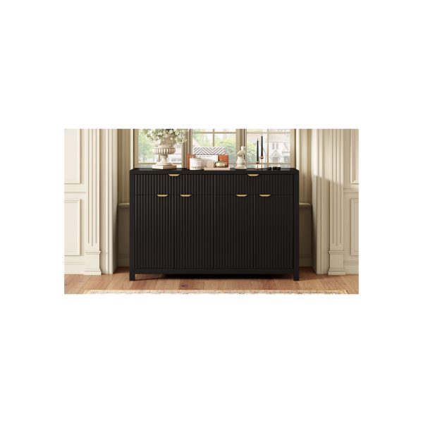 4-35.jpg Modern 55.1'' Buffet Sideboard Cabinet with 2 Drawers & 4 Doors, Adjustable Shelves, Wave-Pattern Design, Aluminum Handles & Painted MDF, Scandinavian Storage Cabinet for Dining Room & Living Room