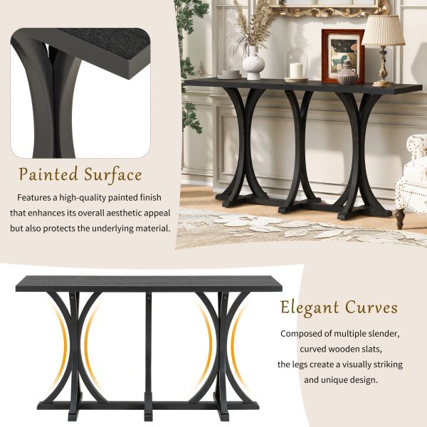 59.8'' Wooden Console Table with Oak Veneer Tabletop, Farmhouse Entryway Table with Slender Curved Rubber Wood Legs, Ideal for Living Room, Entryway, Hallway & Dining Areas