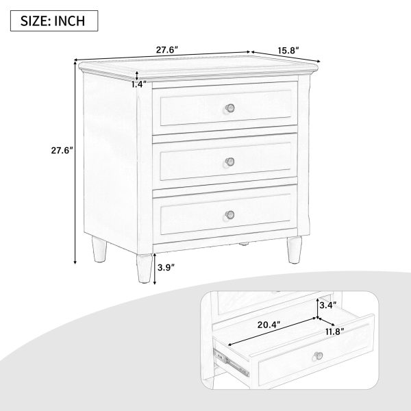 28'' Painted Nightstand with 3 Drawers & Smooth-Gliding Rails, Simple Bedside Cabinet with Metal Handles & Rubber Legs, Minimalist Side Table for Bedroom, Sofa, Couch & Office