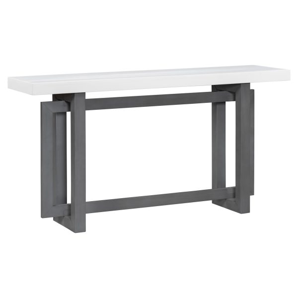 4-43.jpg 59.1'' Painted Entryway Console Table with Pine Veneer, Unique Triple-Rectangle Structure, Thick Solid Pine Legs, Extra-Long Sofa Table for Hallway, Living Room & Kitchen
