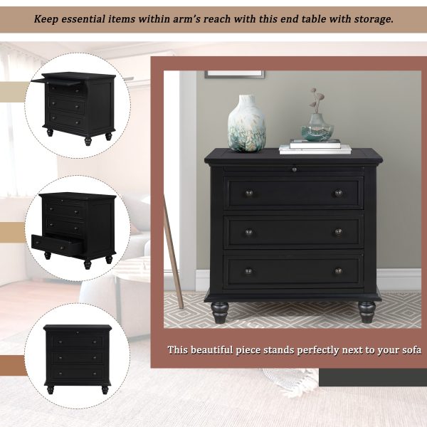 27.6'' Painted Nightstand with Pull-Out Tray, Stylish Bedside Cabinet with 3 Drawers, Minimalist Sofa Side Table with Rubber Legs & Metal Handles for Bedroom, Sofa, Couch and Office