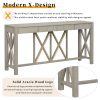 4-46.jpg 60'' Acacia Veneer Console Table with 4 Spacious Drawers, Modern Crisscross Design Entryway Table with Open Bottom Storage, Farmhouse Sofa Table for Living Room, Kitchen, Dining Room & Hallway