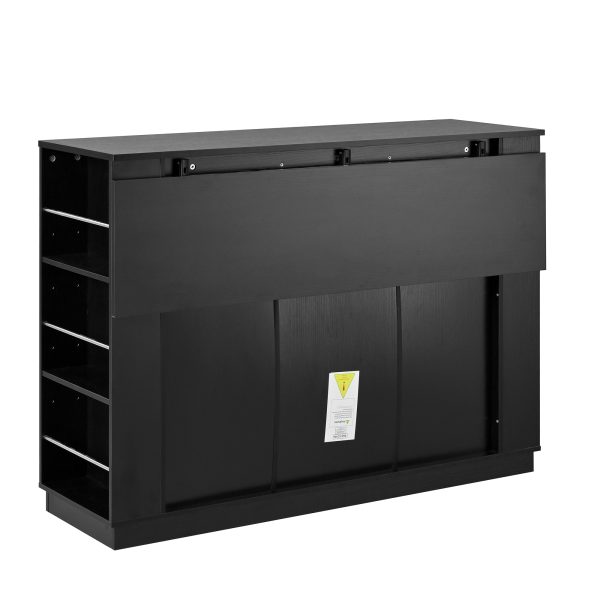 47.2" Wine Bar Cabinet with Foldable Tabletop & Built-in Power Outlet, Counter Height Bar Table with Wine Rack & Glass Holder, Double-Door Buffet Sideboard with Open Side Shelves (Chairs Not Included)
