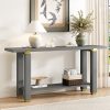 62.9" Modern Minimalist Console Table, Solid Wood Entryway & Sofa Table with Metal Accents and Built-in Storage Shelf, for Living Room and Hallway (3 Color Options: Black, Gray, Natural)
