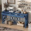 4-60.jpg 60'' Acacia Veneer Console Table with 4 Large Drawers, Modern Crisscross Design Entryway Table Featuring Open Bottom Storage, Farmhouse Style Sofa Table for Living Room, Kitchen, Dining Room & Hallway