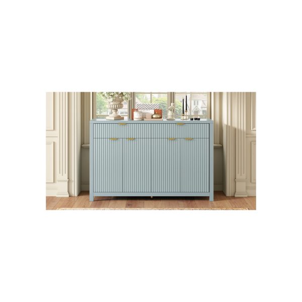 4.jpg Modern 55.1'' Sideboard Buffet Cabinet - 2 Drawers & 4 Doors with Adjustable Shelves, Wave-Pattern Design, Aluminum Handles, Painted MDF, Scandinavian Style Storage for Dining Room & Living Room