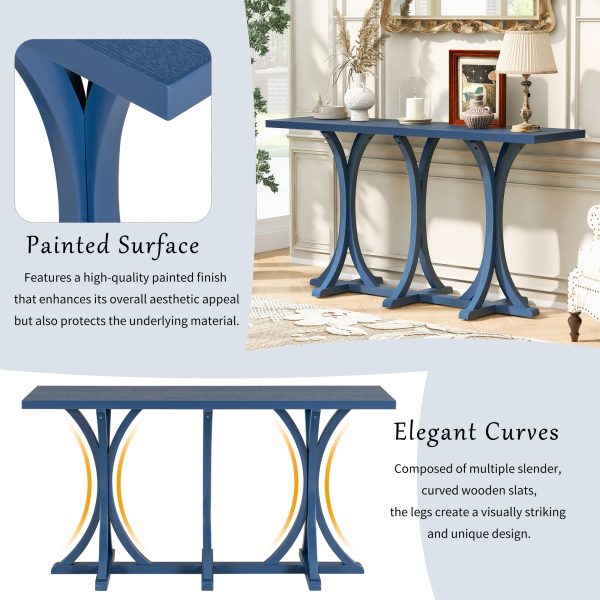 59.8'' Wooden Console Table with Oak Veneer Top, Farmhouse Entryway Table with Rubber Wood Slender Curved Legs, Suitable for Living Room, Entryway, Hallway and Dining Spaces