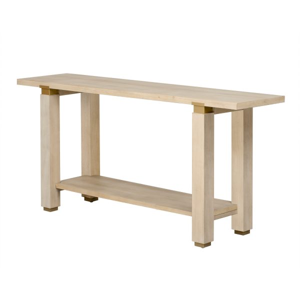 62.9" Modern Minimalist Console Table, Solid Wood Entryway & Sofa Table with Metal Decor Accents and Integrated Storage Shelf, Ideal for Living Room and Hallway