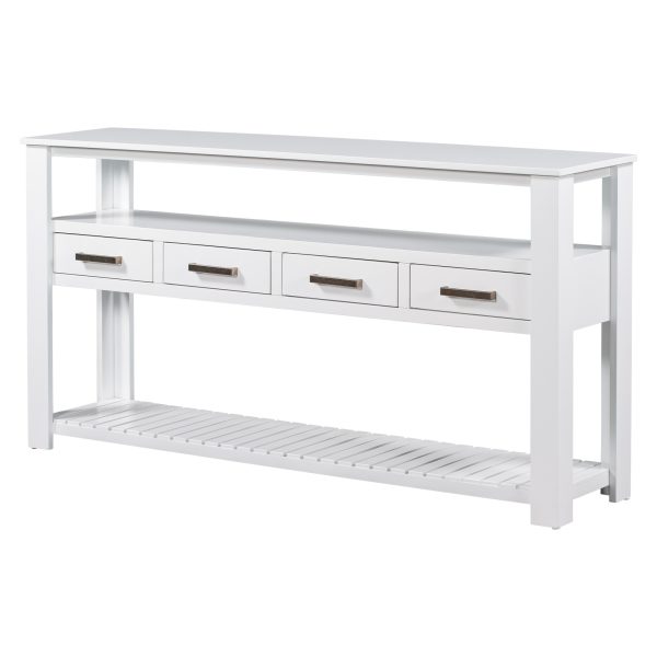 4-7.jpg 61.5'' Large Entryway Console Table with 4 Drawers, 3-Tier Open Shelves and Metal Handles - Painted Design, Versatile for Living Room, Bedroom, Foyer & Kitchen