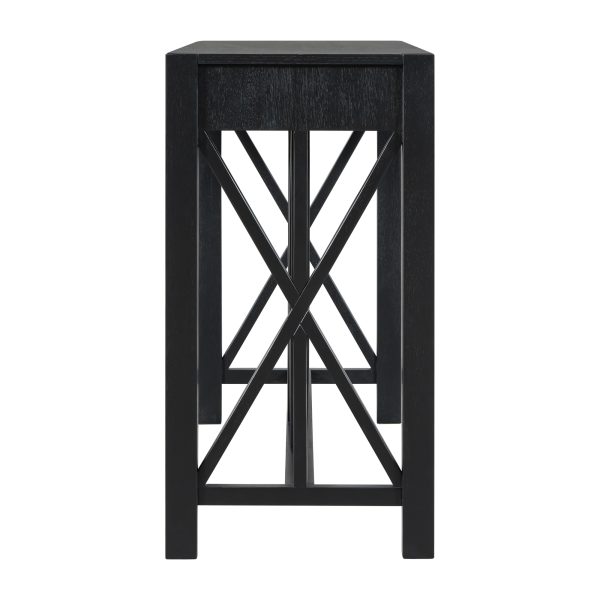 4-71.jpg 60'' Acacia Veneer Console Table with 4 Spacious Drawers, Modern Crisscross Design Entryway Table, Farmhouse Sofa Table with Open Bottom Storage for Living Room, Kitchen, Dining Room & Hallway