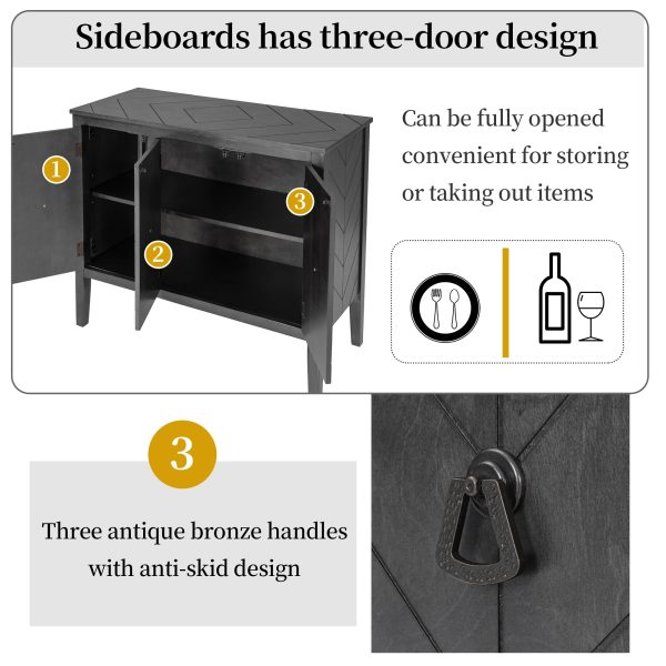 4-72.jpg Adjustable Shelf Storage Sideboard with 3 Vintage Metal Handles & 4 Solid Pine Wood Legs, Perfect for Entryway, Living Room, Study and Dining Room