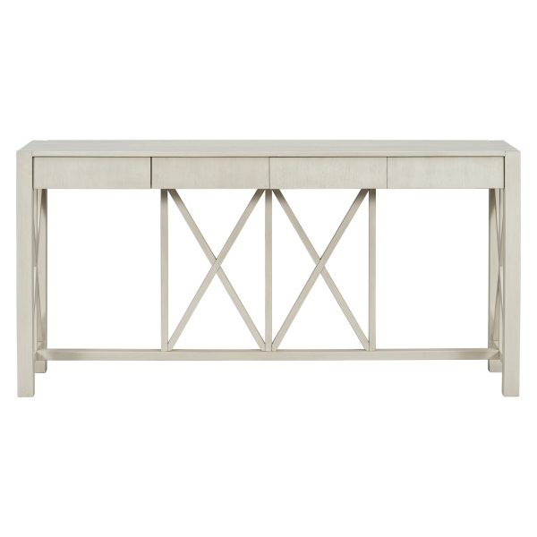 60-Inch Acacia Veneer Console Table | 4 Spacious Drawers + Open Bottom Storage, Modern Crisscross Design, Farmhouse Style Sofa Table Suitable for Living Room, Kitchen, Dining Room & Hallway
