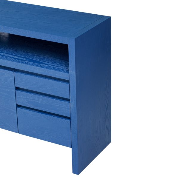 60" 3-Door & 3-Drawer Sideboard C Modern Ash Veneer MDF Storage Cabinet with Semi-Open Shelf & Semi-Circular Back Cutout, Large Capacity Buffet for Living Room, Hallway and Dining Area