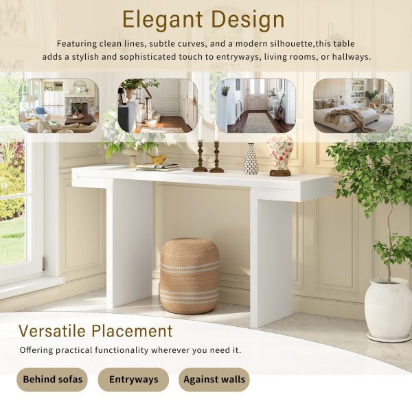 60" Large Console Table with Geometric Clean Lines, Painted Finish & Adjustable Feet C Stylish Entryway Table for Living Room, Entryway and Hallway