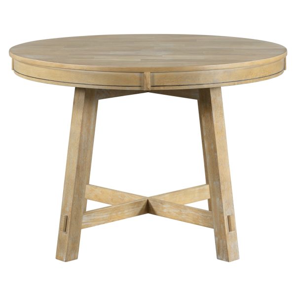 Farmhouse Round Extendable Dining Table with 16" Removable Leaf, Wooden Kitchen Table