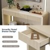 Rustic Console Table with 3 Fluted Drawers, Solid Wood Veneer Entryway Table with Natural Wood Grain for Living Room & Hallway