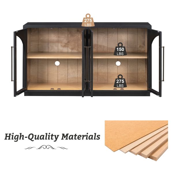 4-Door Arched Buffet Sideboard with Glass Doors & Large Storage, Adjustable Shelves for Kitchen, Dining Room & Living Room