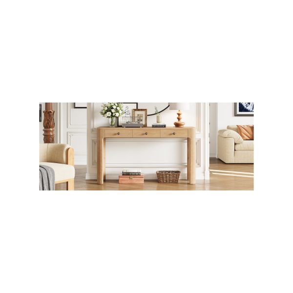 Rustic Console Table with Safety Curved Corners, 3 Concealed Drawers & Thick Sturdy Legs for Entryway, Hallway & Living Room