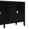 Retro Sideboard with Circular Groove Design & Round Metal Door Handles for Entryway, Dining Room & Living Room