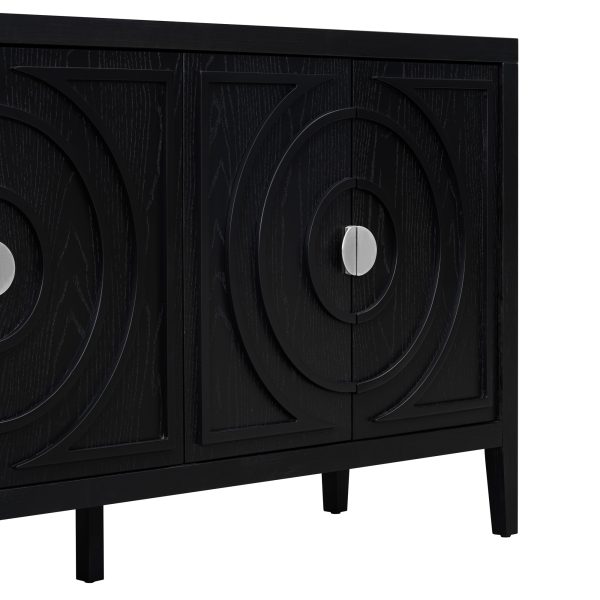 Retro Sideboard with Circular Groove Design & Round Metal Door Handles for Entryway, Dining Room & Living Room