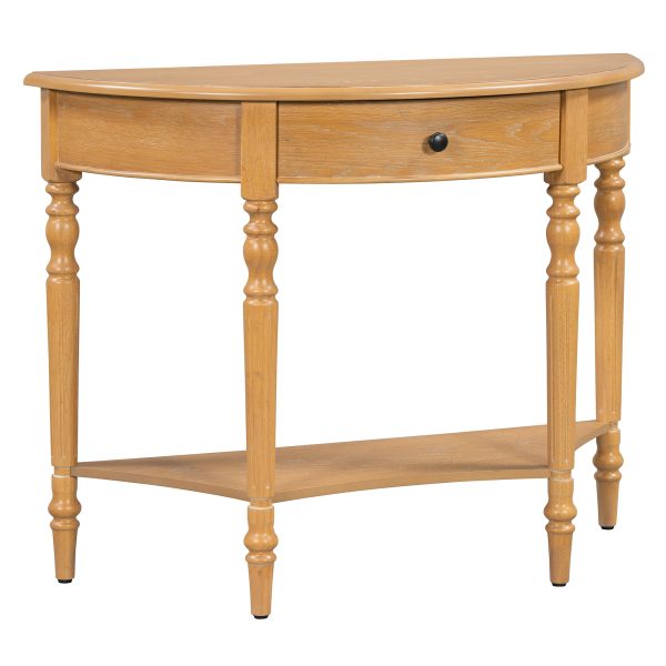 Farmhouse Half Moon Console Table with Drawer & Shelf, Rustic Accent Sofa Table for Entryway, Living Room, Hallway & Foyer