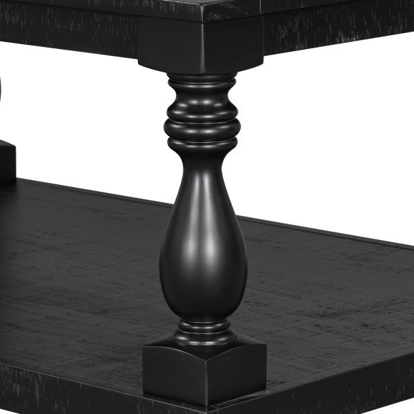 Vintage Coffee Table with Artistic Vase-Style Column Legs & Premium Pine Veneer, Boasting Timeless Elegance. Ideal for Living Rooms and Studies.